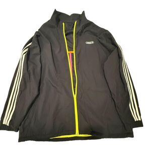Adidas Originals Windbreaker Jacket Mens Black Neon Trim Trefoil Full Zip Y2K